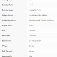 22kW Starting 19kW Running EC22000VE-03/A 120/240V 1-PH with Electric Start by Winco